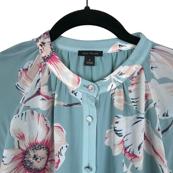 Ann Taylor Sage Green Floral Button Up Sheer Long Sleeve Top Size M - Picture 2 of 7